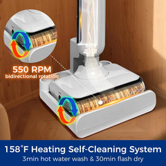 Wet Dry Vacuum Mop, 180°Lay-Flat Cordless Mop All in HCLA3Pro, Whtie