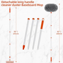 Baseboard Cleaner Tool with Handle, Extendable Long Handle 63 inches, Gray