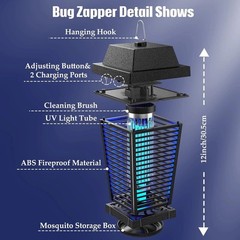 4500V Solar Bug Zapper Outdoor, Mosquito Zapper Waterproof Electric Fly Zapper N