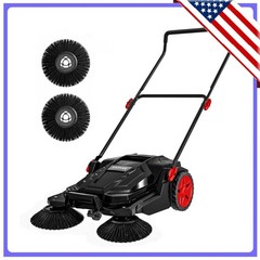 25.6 Inch Manual Push Floor Sweeper Walk-Behind Hand Push Sweeper for Garage