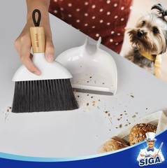 MR.SIGA Mini Dust Pan & Brush Set, Synthetic Bristles, Bamboo Handle