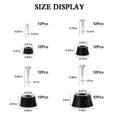 48PCS 4 Size Anti Scratch Screw-on Round Black Rubber Feet Bumpers Pads