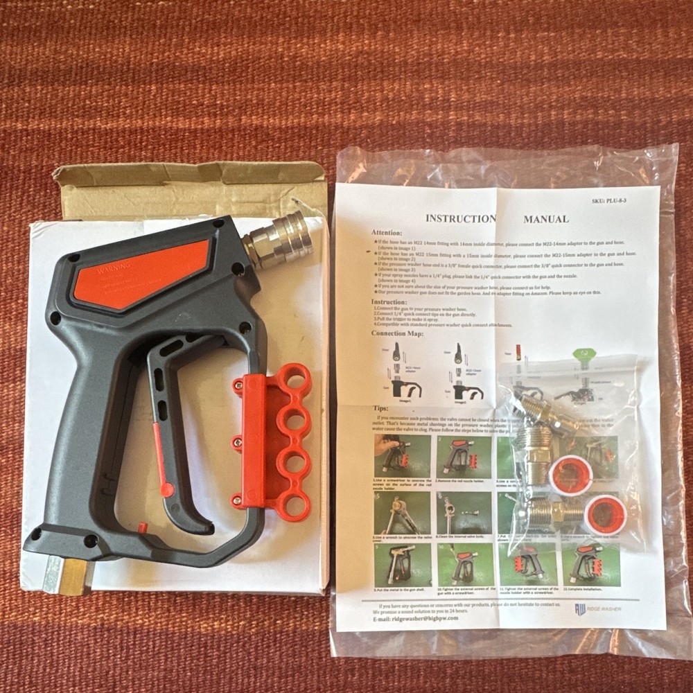 Ridge Washer PLU-8-3 Pressure Washer Trigger Spray Gun Kit w/ Adapters Manual
