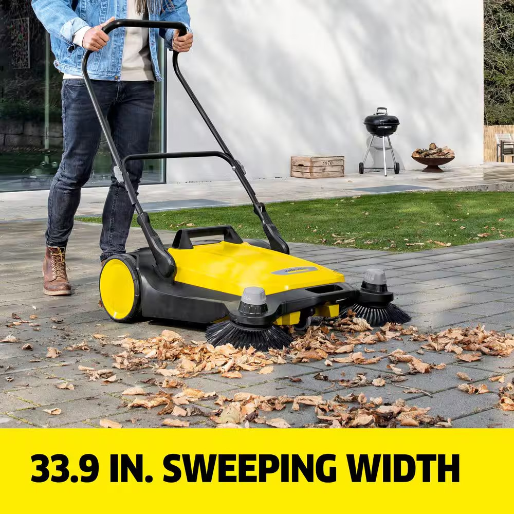 S 6 Twin Outdoor Hand Push Walk-Behind Floor Sweeper – 10 Gal. Capacity