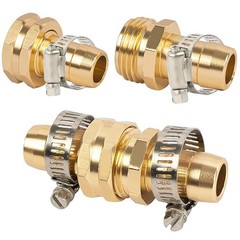 LIULO TOOL Garden Hose Repair Connector with Clamps, Fit for 3/4″ 2 Set, Gold