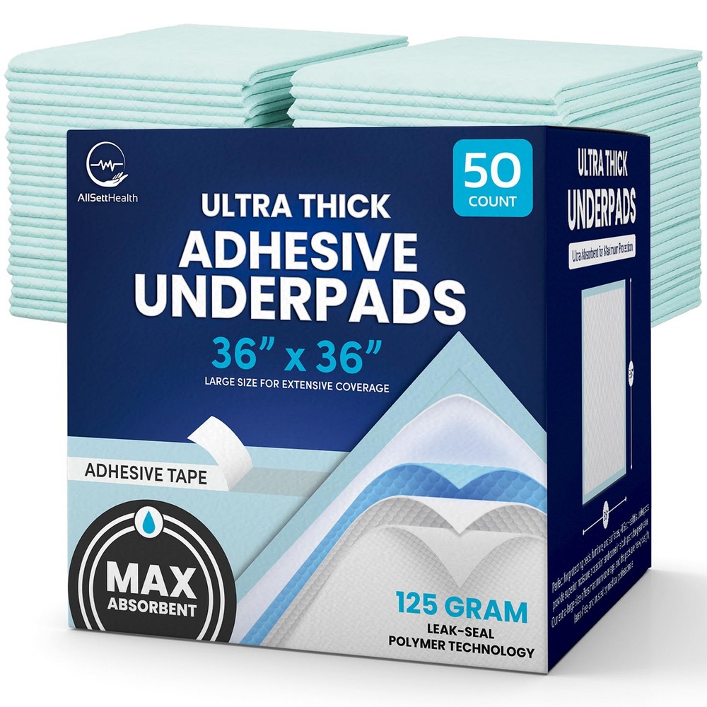 50 Pack Adhesive Disposable Bed Pads for 50 Pk 36″ x 36″, Blue