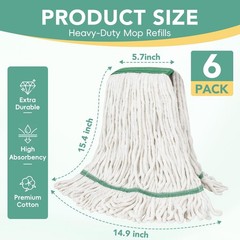 6 Pack Commercial Mop Head Replacement – Heavy Duty Mop Head for General a