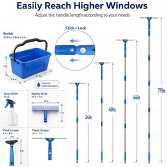Window Cleaning Kit with Extension Pole,Professional Washing 79″, Blue