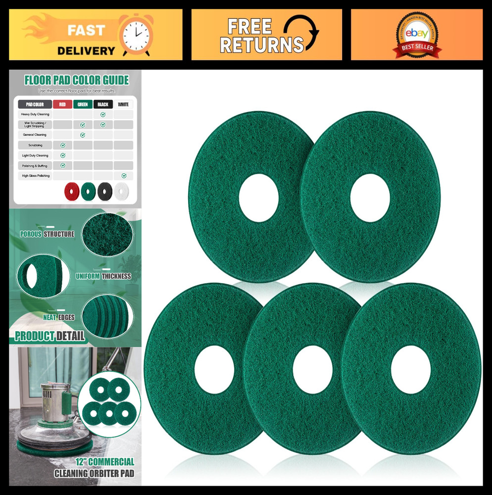 12″ Cleaning Orbiter Pads – 5 Pcs Commercial Floor Buffer for Hardwood Maintenan
