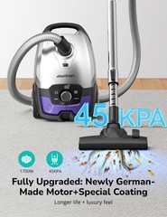Aspiron Canister Vacuum1700W/45Kpa Bagged Vacuum Cleaner5L Large Capacityauto
