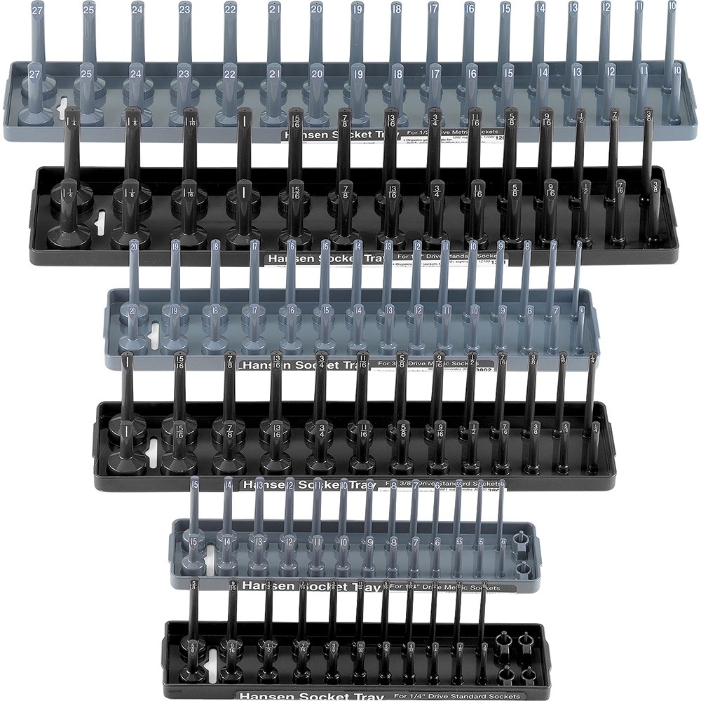 6 Piece Socket Tray Set – 2 Row – 1/4″, 3/8″, 1/2″ – Grey (Metric) Black (SAE)