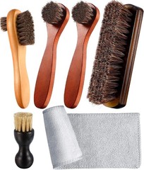 Youngjoy 6 Pieces Horsehair Shine Shoes Brush Kit Polish Dauber Applicators (B)