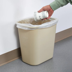 Janitorial Rectangular Waste Baskets Beige 28 Quart 14 5/8Wx10 1/4Dx15H Inch