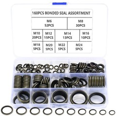 qxayxa 160 Pcs Bonded Seal Washers, Automotive Self-Centered black