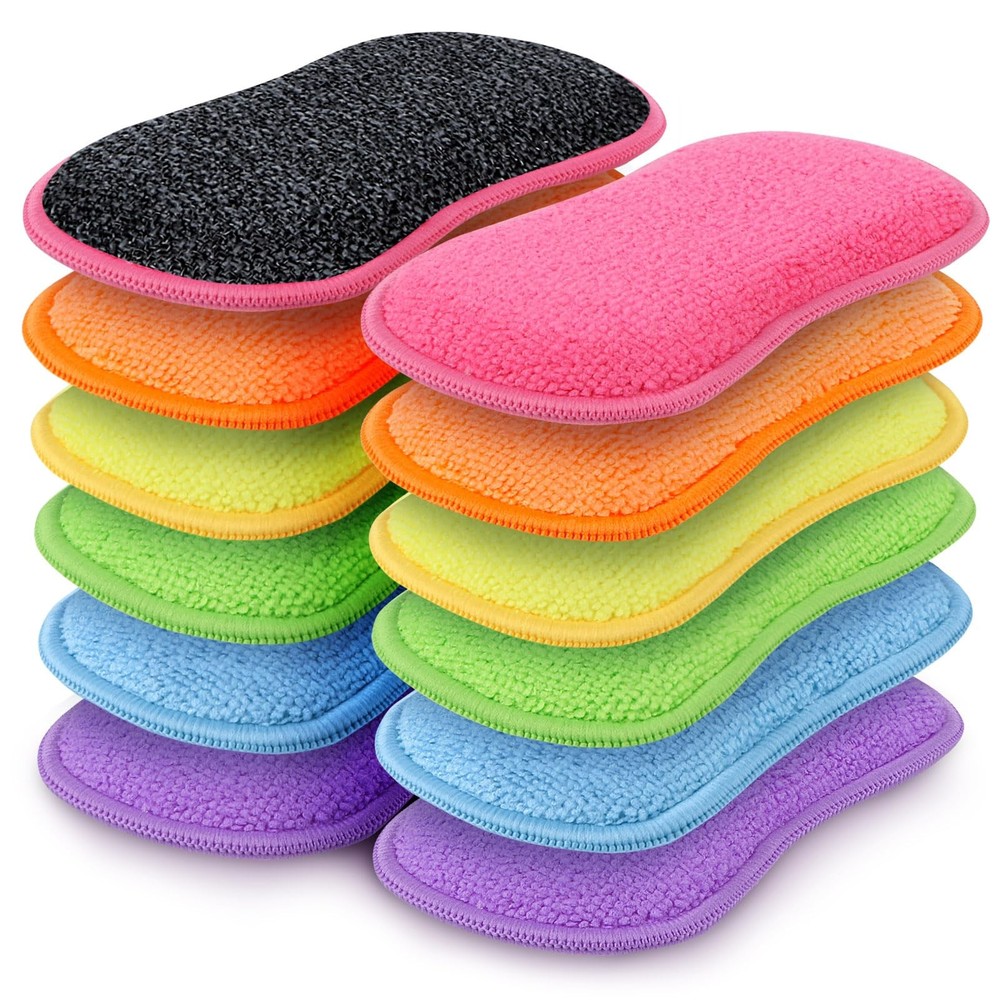 HOMEXCEL 12 Pack Multi-Purpose Scrub Sponges 6.3 x 3.5x 0.78 inch, Multicolor