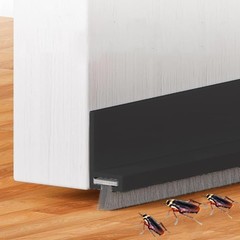 Door Draft Stopper with Brush Reduce Noise, 39″ Rubber Sweep Black