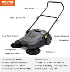 Walk-Behind Hand Push Floor Sweeper 25 6 Inch Sweeping Width Manual Non Electric