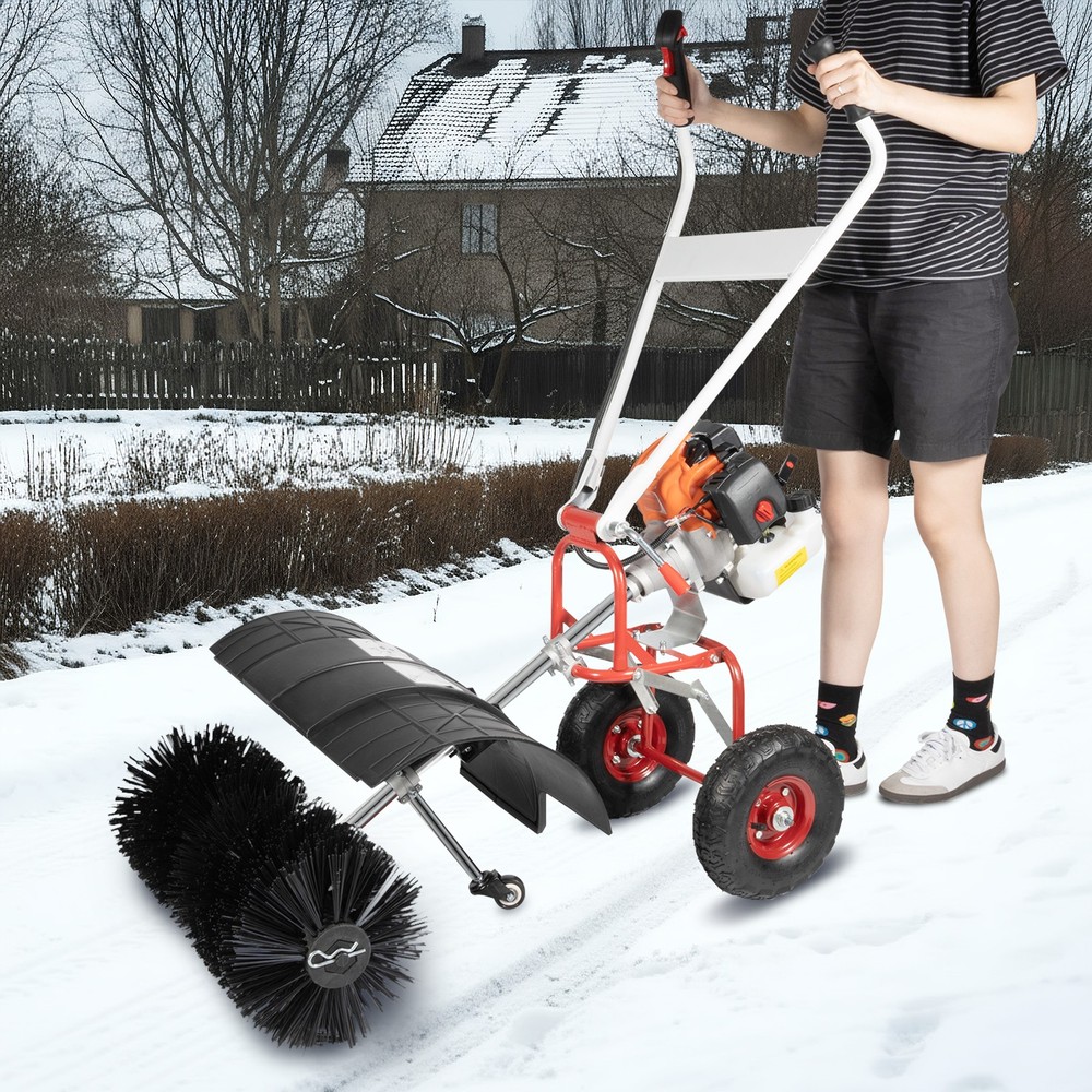 52cc 2 Stroke Gas Power Sweeper Broom Driveway Turf Grass Snow Cleaning Machine