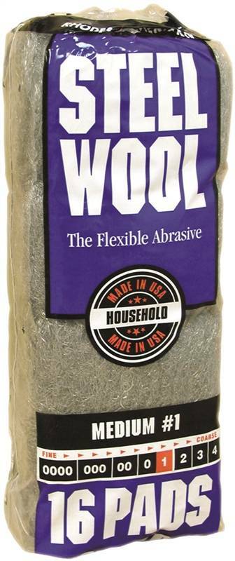 Homax 106604 Steel Wool Pad, #1 Grit, Medium, Gray, 16 Pads per Pack
