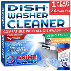 GRIME LABS Dishwasher Cleaner 24 Count (Pack of 1), White & Blue Tablets
