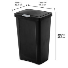 Sterilite 13 Gallon TouchTop Wastebasket with Titanium Latch, Black (8 Pack)