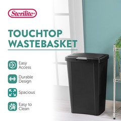 Sterilite 13 Gallon TouchTop Wastebasket with Titanium Latch, Black (8 Pack)