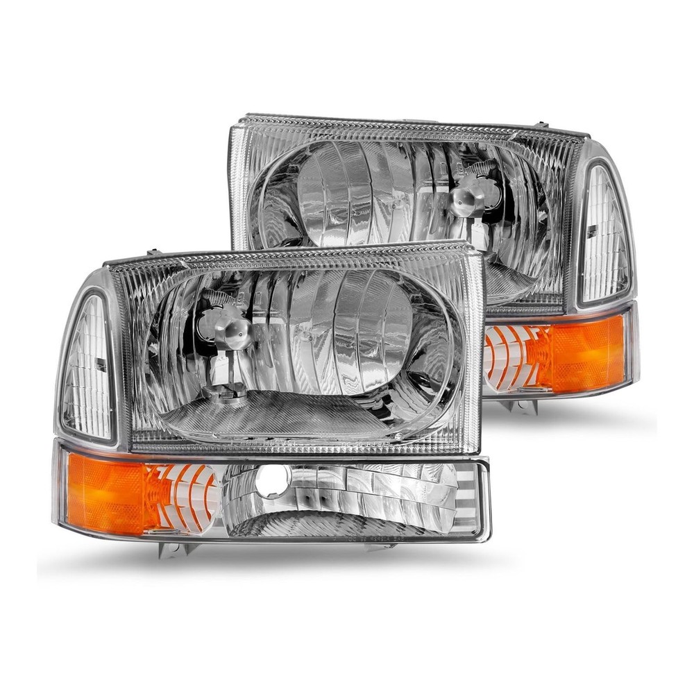 Headlight Set Chrome Housing w Corner Lights for Excursion Econoline Super Duty