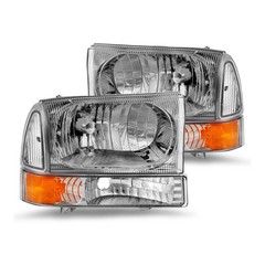 Headlight Set Chrome Housing w Corner Lights for Excursion Econoline Super Duty