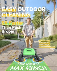 POHIR 41″ Walk-Behind Hand Push Floor Sweeper Cleaner 15 Gallon Waste Container