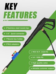 FOOCO Pressure Washer Gun Set, Max W.P. 2320PSI, 2320 PSI, Long Handle