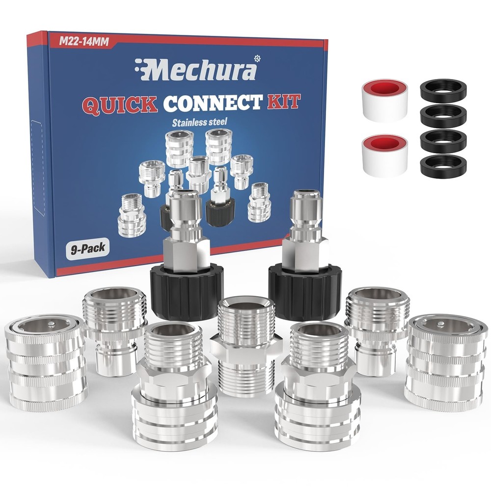 3/8″ Pressure Washer Quick Connect Kit, M22-14mm Swivel Fitting, 3/8″ Adapter…