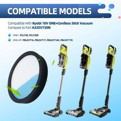 Filter Replacement for Ryobi 18V 1 + Cordless Stick Vacuum PCL720, 2-Pack