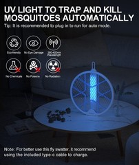 MOSQZAP Electric Fly Swatter 2 Pack, Foldable Bug Zapper Racket 2Pack, White
