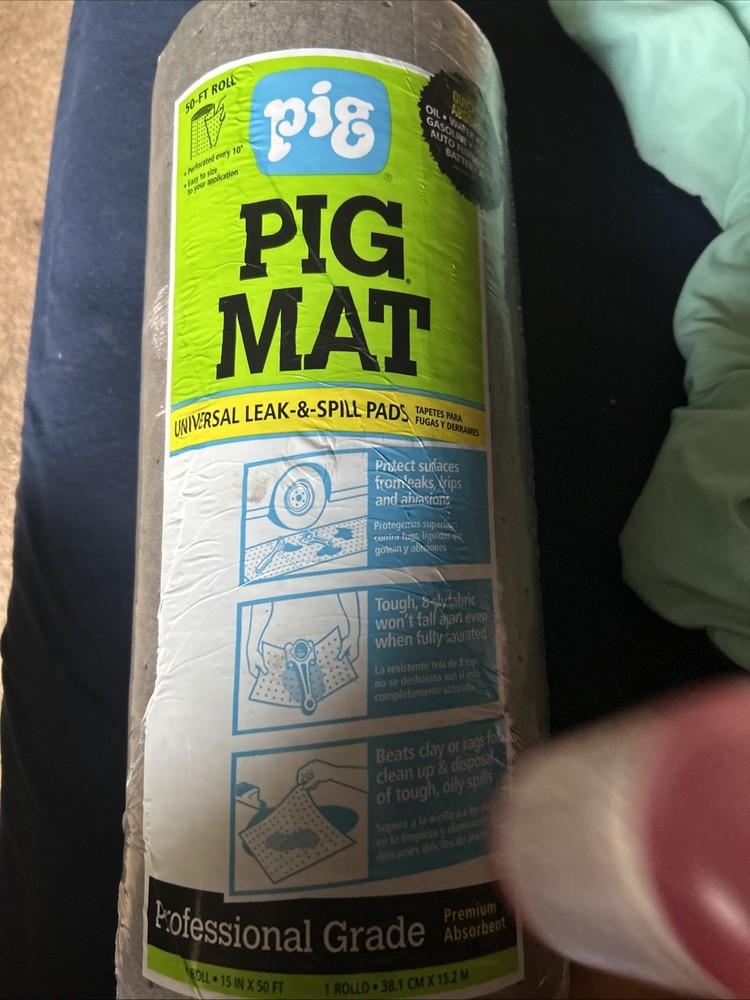 universal leal y spill pads 50ft roll pig mat absorbs oil water gasoline solvent