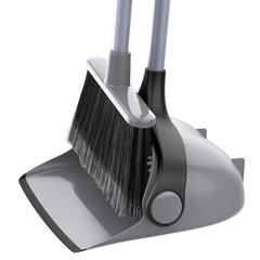 MR.SIGA Broom and Dustpan Set with Adjustable Long Handle, One Size, Gray