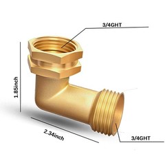 Garden Hose Elbow Connector 90 Degree Brass 3/4 inches, Golden