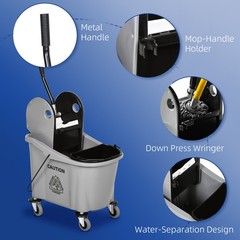 9.5 Gallon/36L Mop Bucket Wringer Cart w/ Down Press Wringer, Wheels, Mop Holder