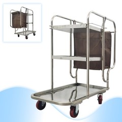 Stainless Steel 3 Shelf Janitor Cart With Cloth Bag Cleaning Vehicle 220LB
