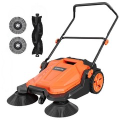 Walk-Behind Floor Sweeper, 25.6 in Sweeping Width, Outdoor Hand Push Sweeper