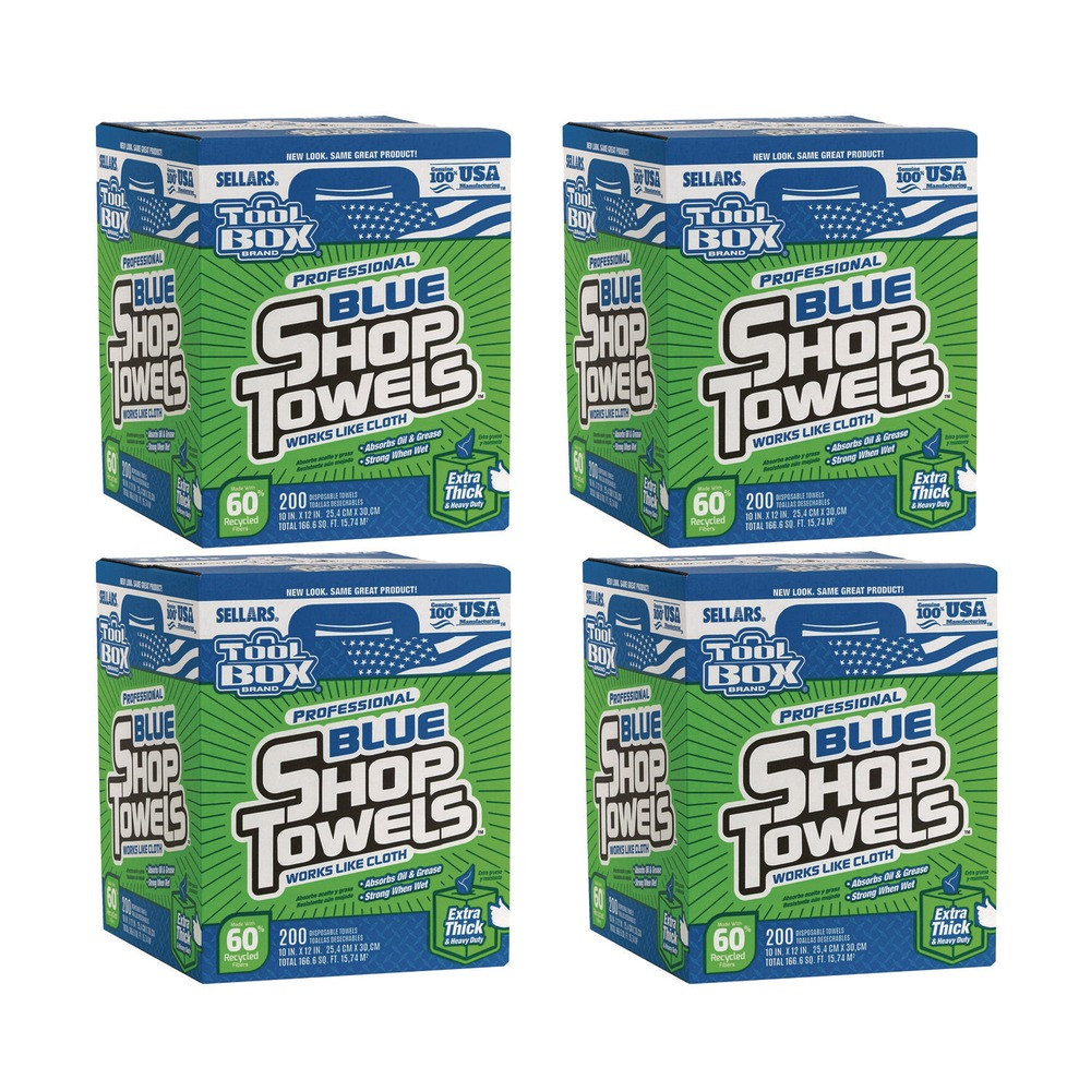 Sellars 55202 1-Ply 10 x 12 TOOLBOX Shop Towels – Blue (4/Carton) New