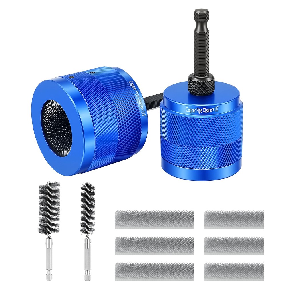Asherxin 1/2″ & 3/4″ Copper Pipe Cleaner Set for Drill with & 3/4″, Blue