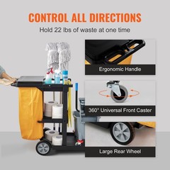VEVOR Janitorial Trolley Cleaning Cart with PVC Bag and Cover for Housekeeping