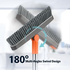 AIR U+ Grout Brush with Long Handle 180° Swivel Scrub 1 PACK, Orange