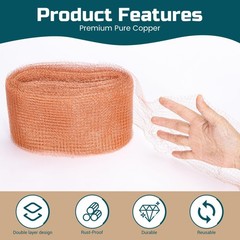 PamMittul Copper Mesh Rodent Control, 4in x 30ft x 30ft, Gold Brown