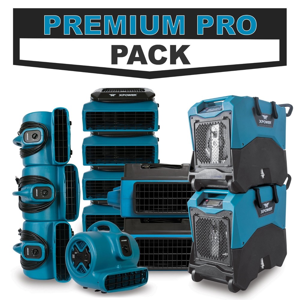 XPOWER Water Damage Restoration-2xDehumidifier,8xAir Movers,2xAir Scrubber-Blue