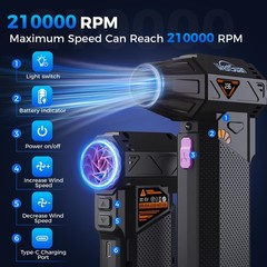 Compressed Air Duster, 210000RPM Electric Air Duster Equipped with Continuous…