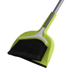 Casabella Basics 2-Piece Angled Broom and Dustpan Set, 2-Piece, Silver/Green