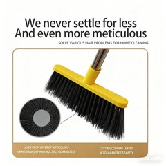 Broom and Dustpan Set with Long Handle – Upright & 3 Rows Gray&yellow