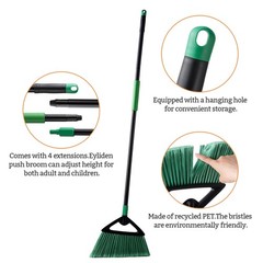 Eyliden Broom, Angle Broom with 57″ Long Handle, PET Bristles – Fit Green