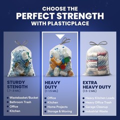 Plasticplace 13 Gallon Trash Bags 1.0 Mil Clear Extra Tall Drawstring Garbage